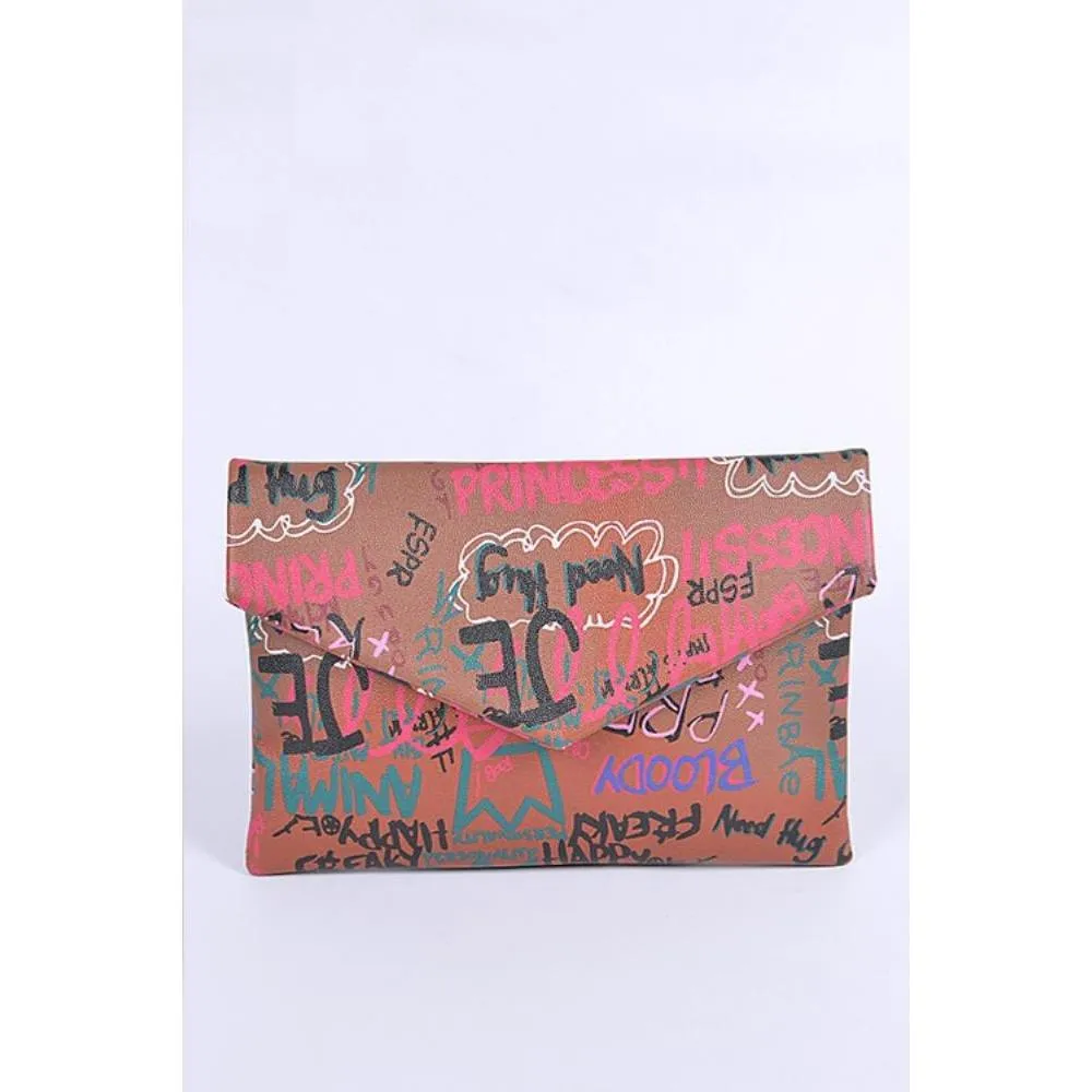 FASHNZFAB Graffiti Mix Color Iconic Envelope Clutch Bag