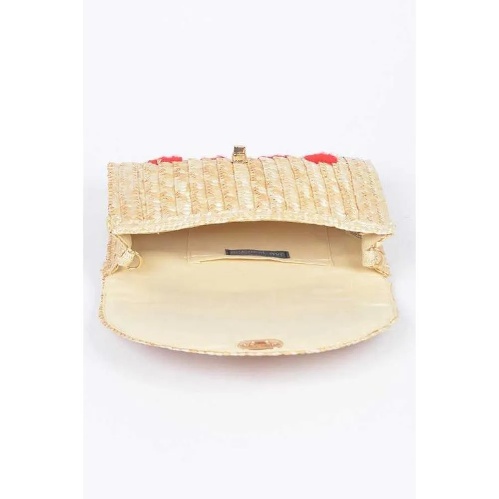 FASHNZFAB Heart Pattern Straw Convertible Clutch Bag