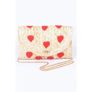 FASHNZFAB Heart Pattern Straw Convertible Clutch Bag
