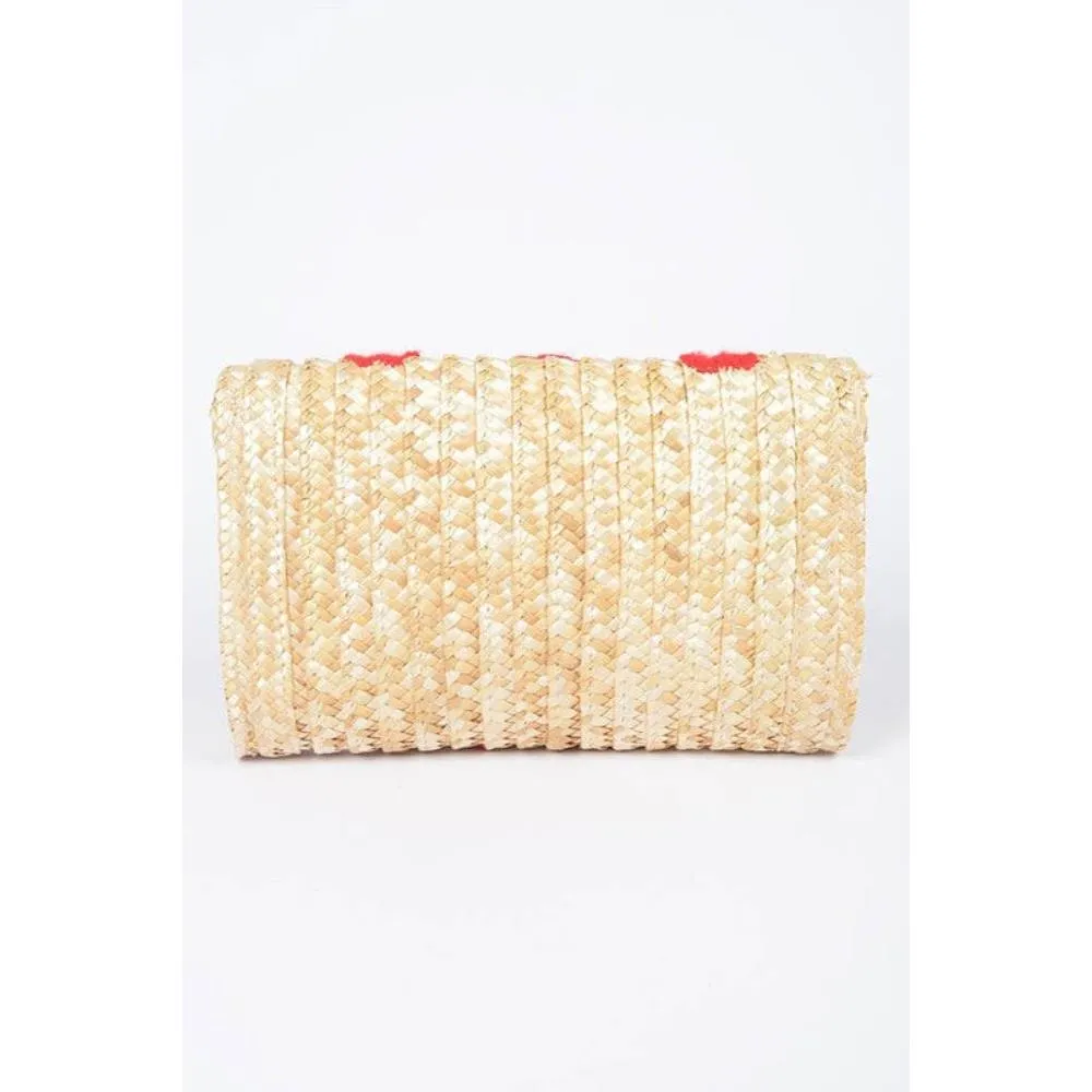 FASHNZFAB Heart Pattern Straw Convertible Clutch Bag