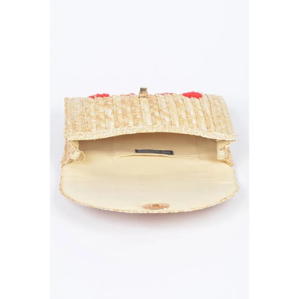 FASHNZFAB Heart Pattern Straw Convertible Clutch Bag