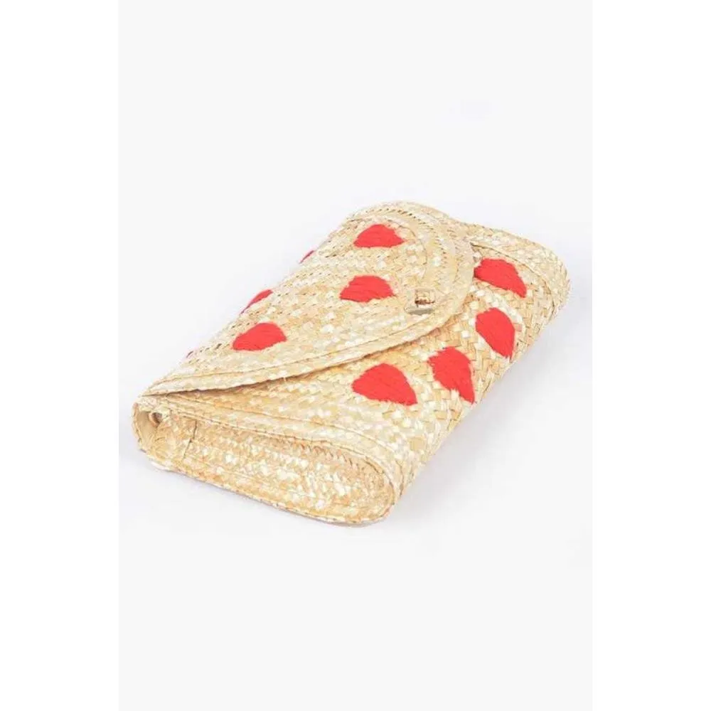FASHNZFAB Heart Pattern Straw Convertible Clutch Bag