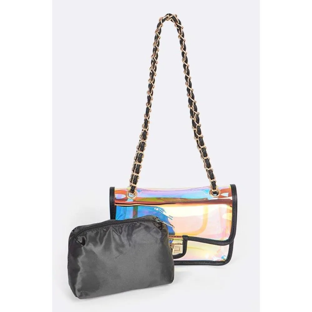 FASHNZFAB Holographic Vinyl Soft Clutch With Inner Pouch