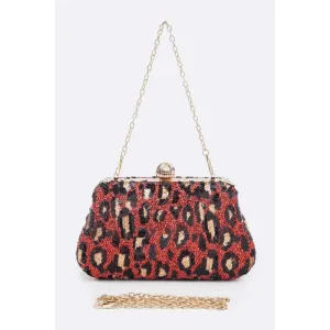 FASHNZFAB Leopard Print Sequins Convertible Box Clutch