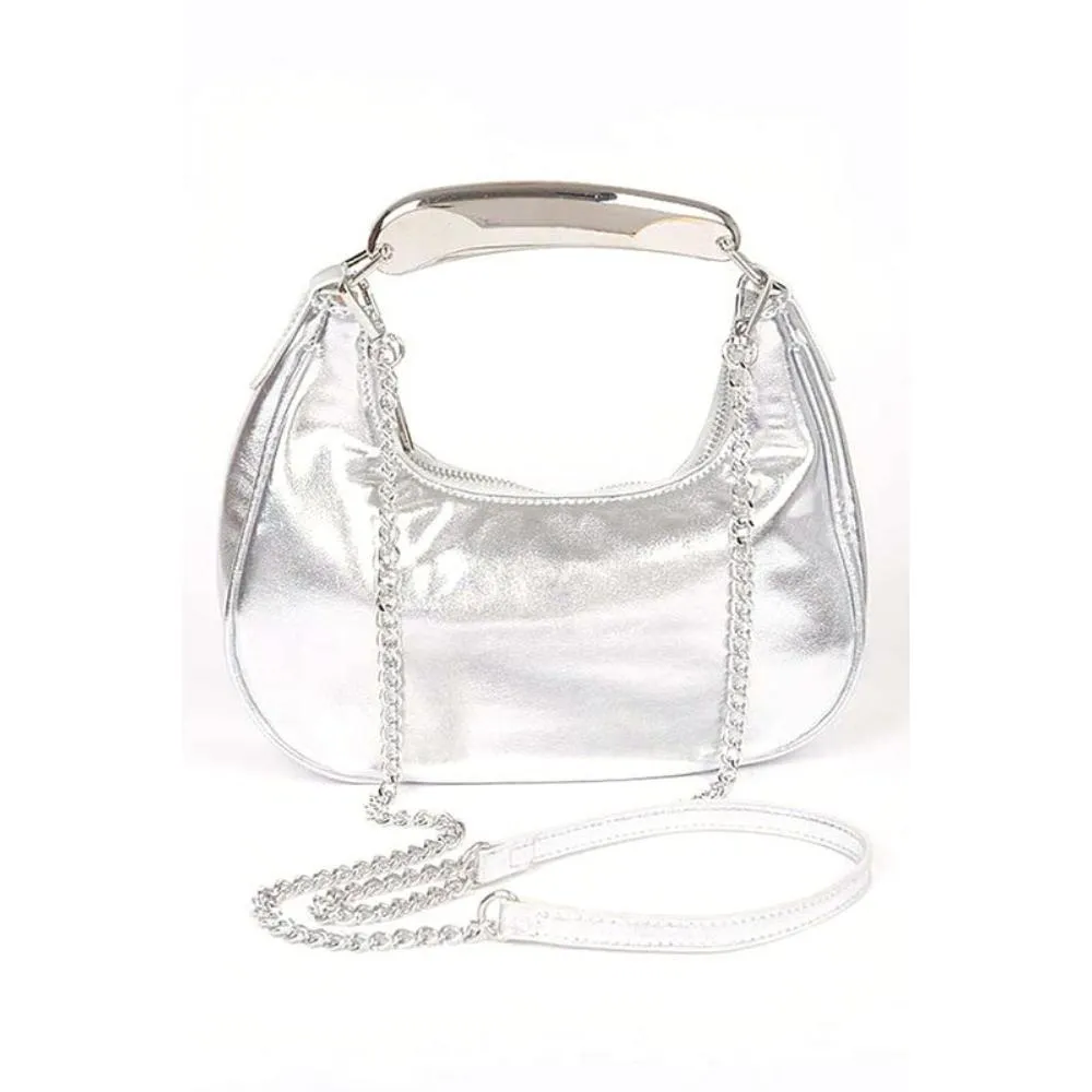FASHNZFAB Metal Bar Handle Convertible Clutch Bag