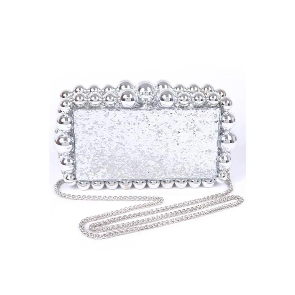 FASHNZFAB Metallic Beads Glitter Iconic Box Clutch