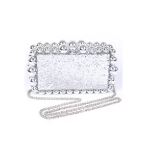 FASHNZFAB Metallic Beads Glitter Iconic Box Clutch