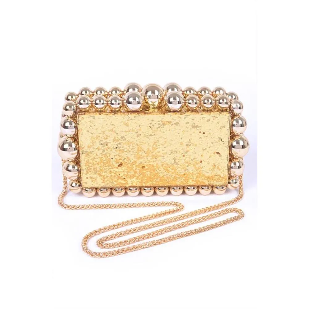 FASHNZFAB Metallic Beads Glitter Iconic Box Clutch