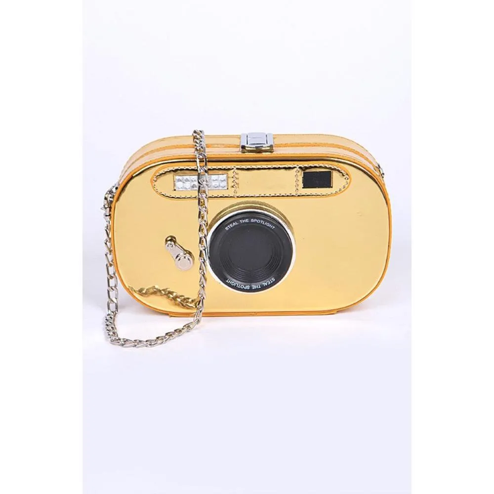 FASHNZFAB Metallic Oval Camera Iconic Swing Clutch Bag