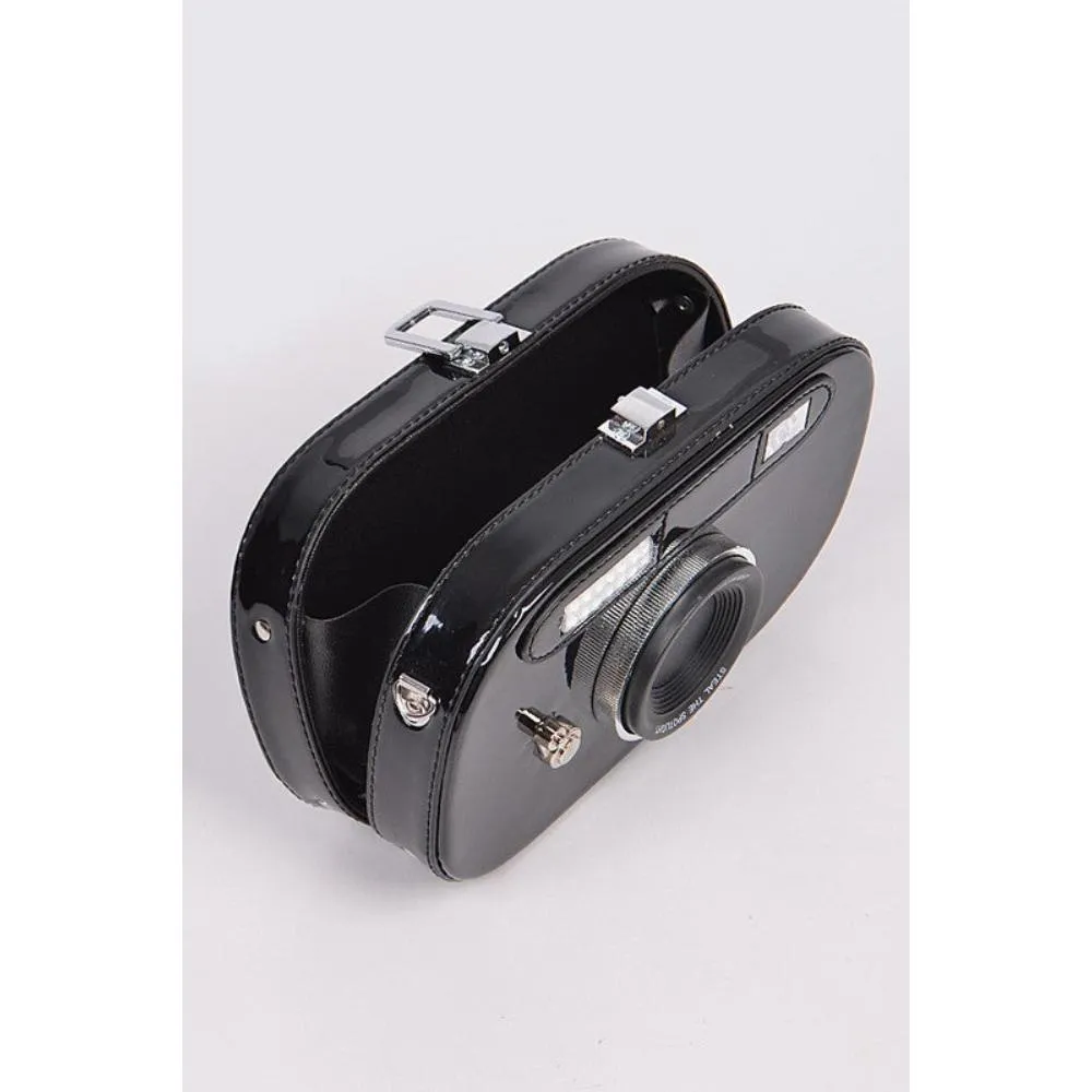 FASHNZFAB Metallic Oval Camera Iconic Swing Clutch Bag