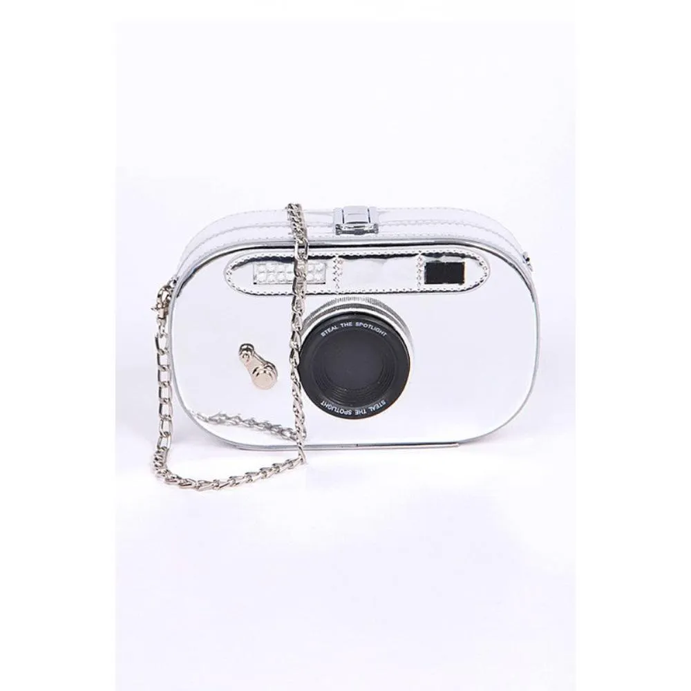 FASHNZFAB Metallic Oval Camera Iconic Swing Clutch Bag