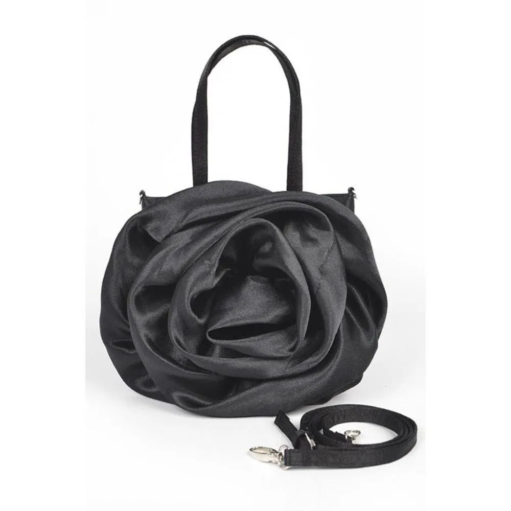FASHNZFAB Oversize Satin Flower Top Handle Soft Clutch
