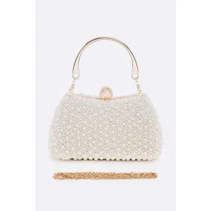 FASHNZFAB Pearl Embellishment Double Sided Statement Clutch