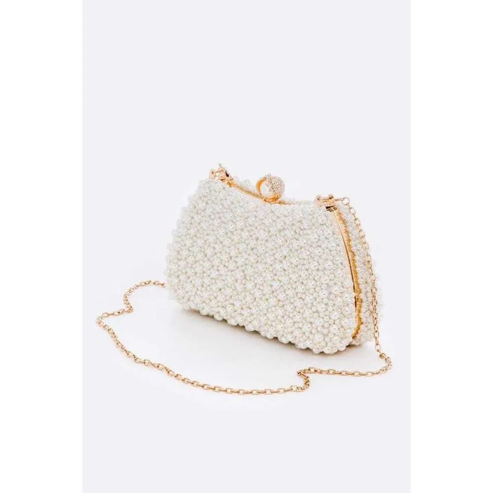 FASHNZFAB Pearl Embellishment Double Sided Statement Clutch