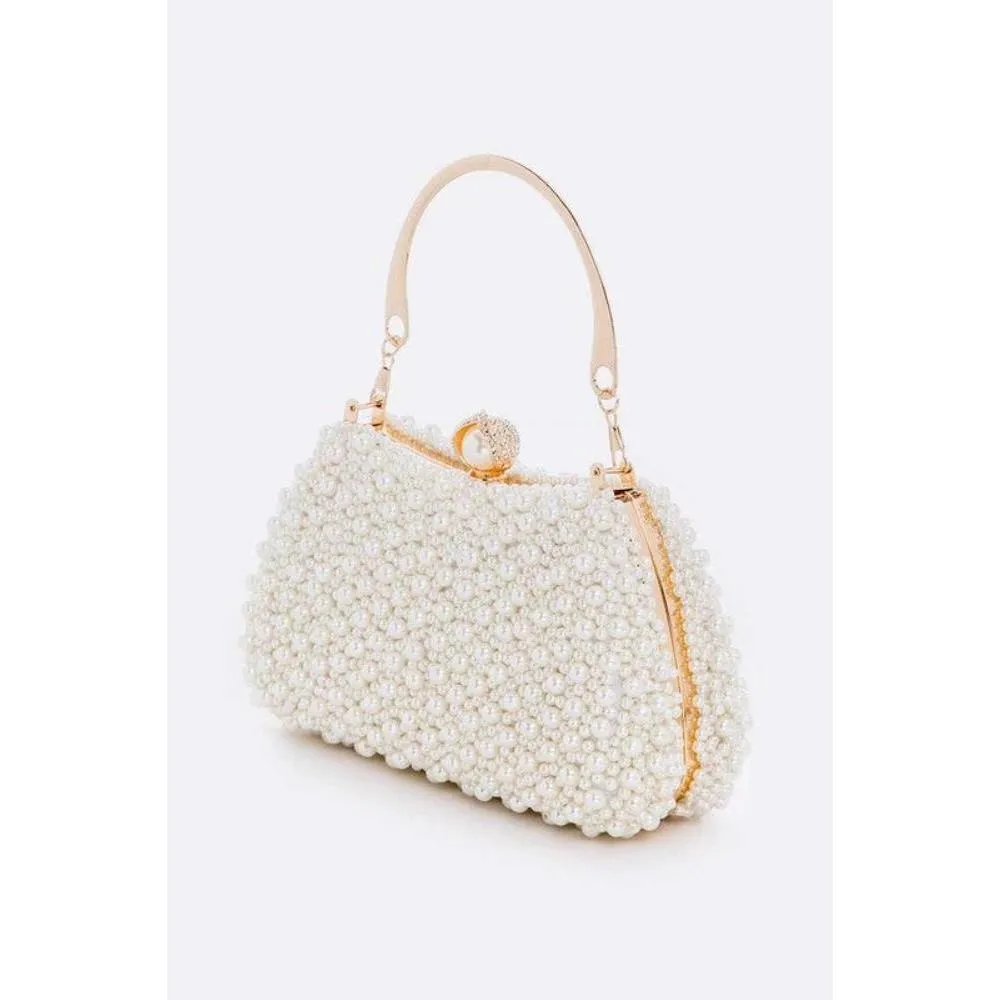 FASHNZFAB Pearl Embellishment Double Sided Statement Clutch
