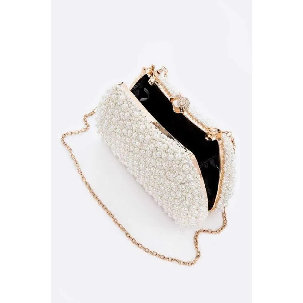FASHNZFAB Pearl Embellishment Double Sided Statement Clutch