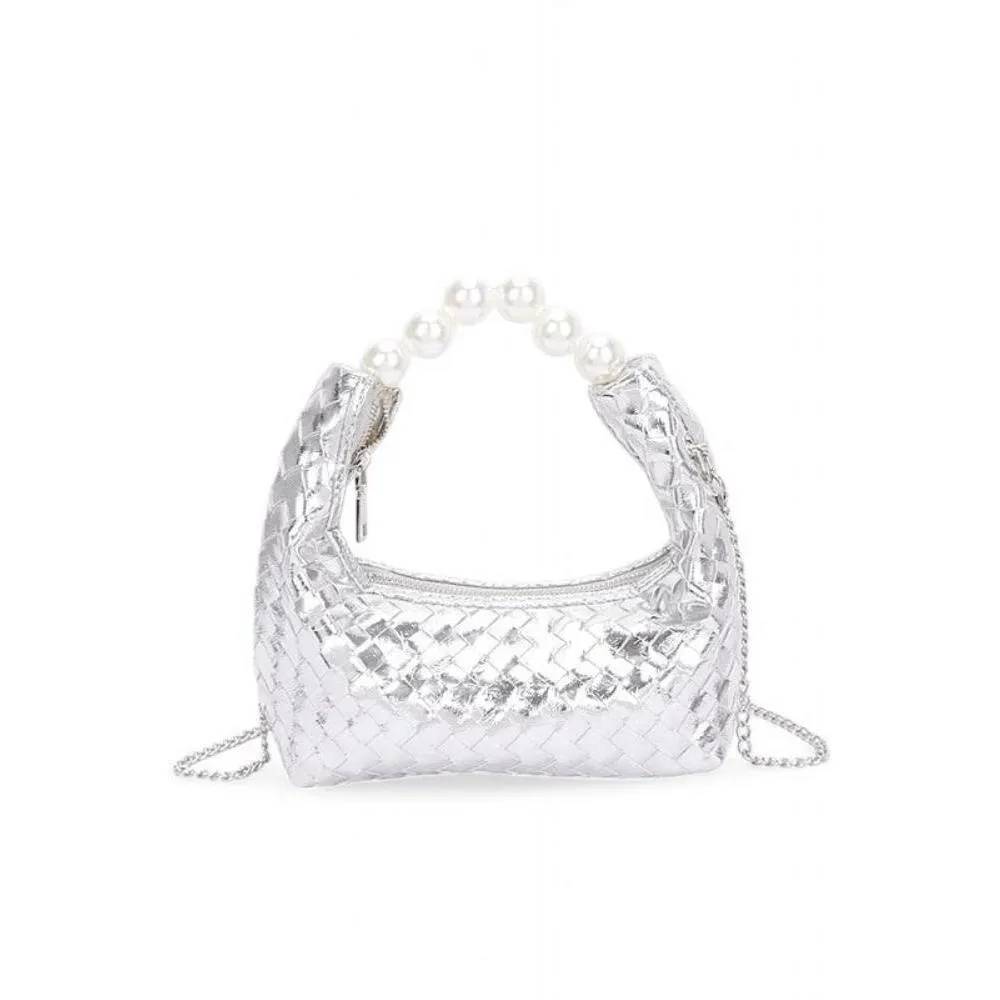 FASHNZFAB Pearl Handle Metallic Small Convertible Clutch Bag