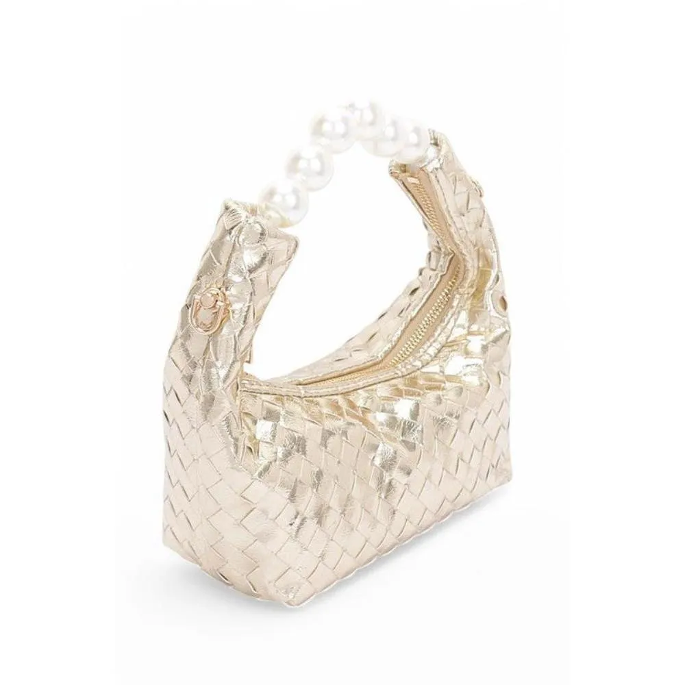 FASHNZFAB Pearl Handle Metallic Small Convertible Clutch Bag