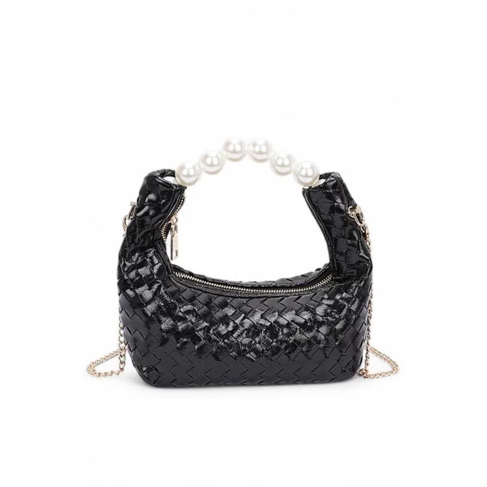 FASHNZFAB Pearl Handle Metallic Small Convertible Clutch Bag