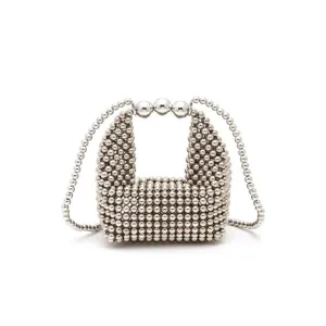 FASHNZFAB Petite Pearl Braided Top Handle Clutch Bag