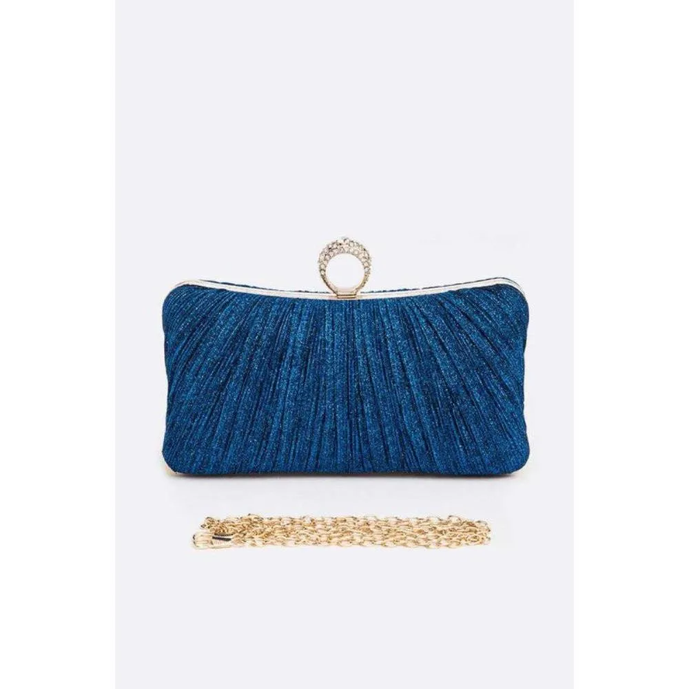 FASHNZFAB Pleated Metallic Box Clutch Bag