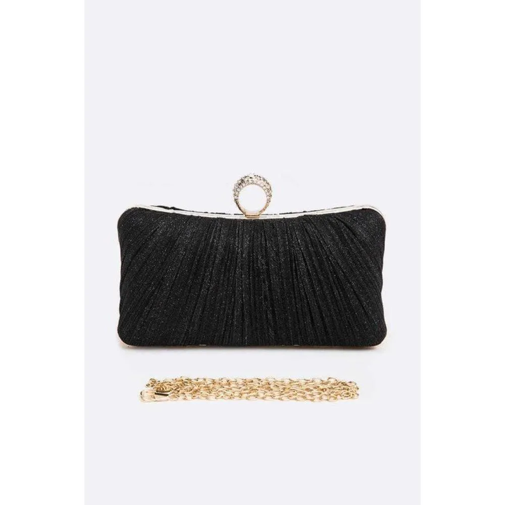 FASHNZFAB Pleated Metallic Box Clutch Bag