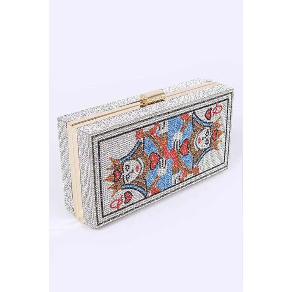 FASHNZFAB Queen Poker Rhinestone Box Clutch