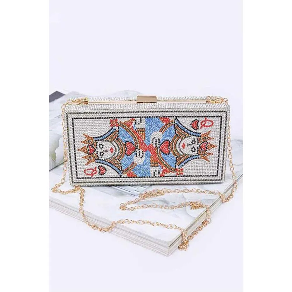 FASHNZFAB Queen Poker Rhinestone Box Clutch
