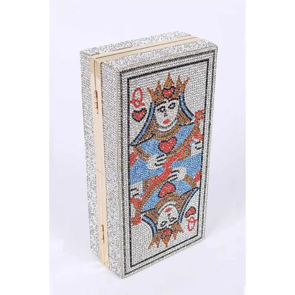 FASHNZFAB Queen Poker Rhinestone Box Clutch