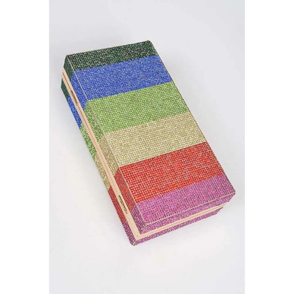 FASHNZFAB Rainbow Color Rhinestone Pave Box Clutch