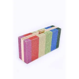 FASHNZFAB Rainbow Color Rhinestone Pave Box Clutch