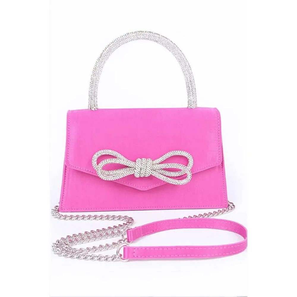 FASHNZFAB Rhinestone Bow Accent Top Handle Swing Clutch Bag