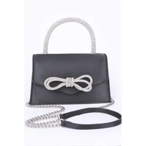 FASHNZFAB Rhinestone Bow Accent Top Handle Swing Clutch Bag