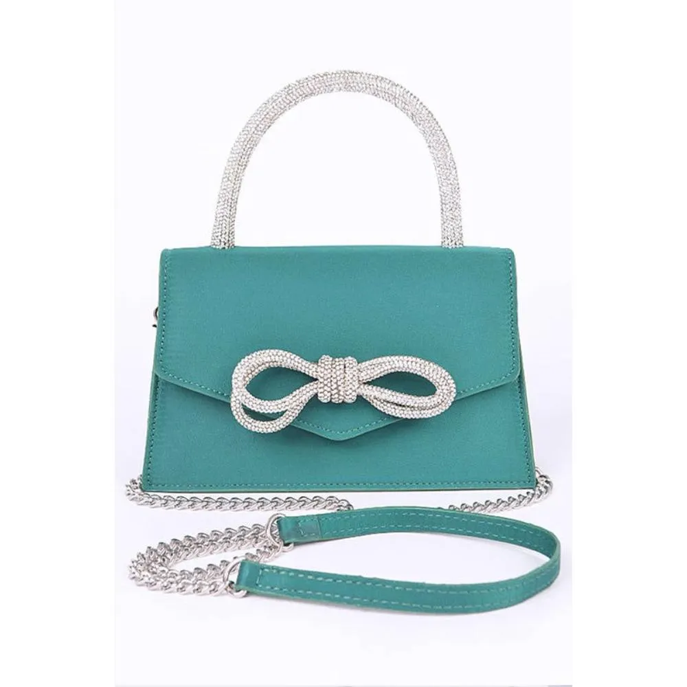 FASHNZFAB Rhinestone Bow Accent Top Handle Swing Clutch Bag