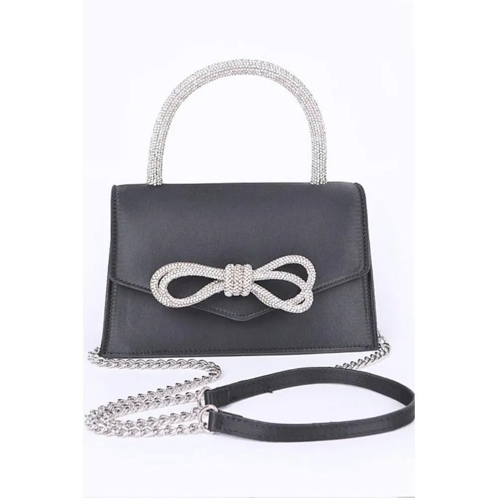 FASHNZFAB Rhinestone Bow Accent Top Handle Swing Clutch Bag