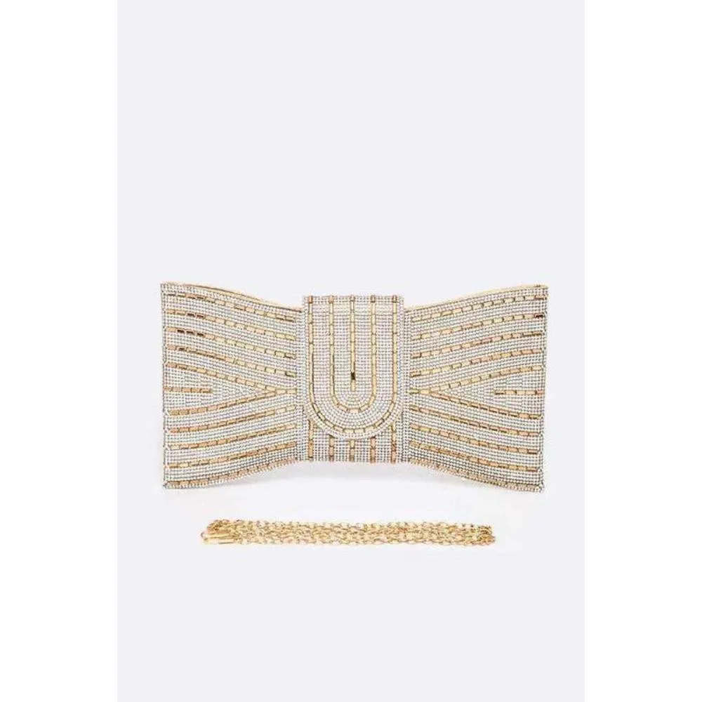 FASHNZFAB Rhinestone Bowtie Convertible Clutch