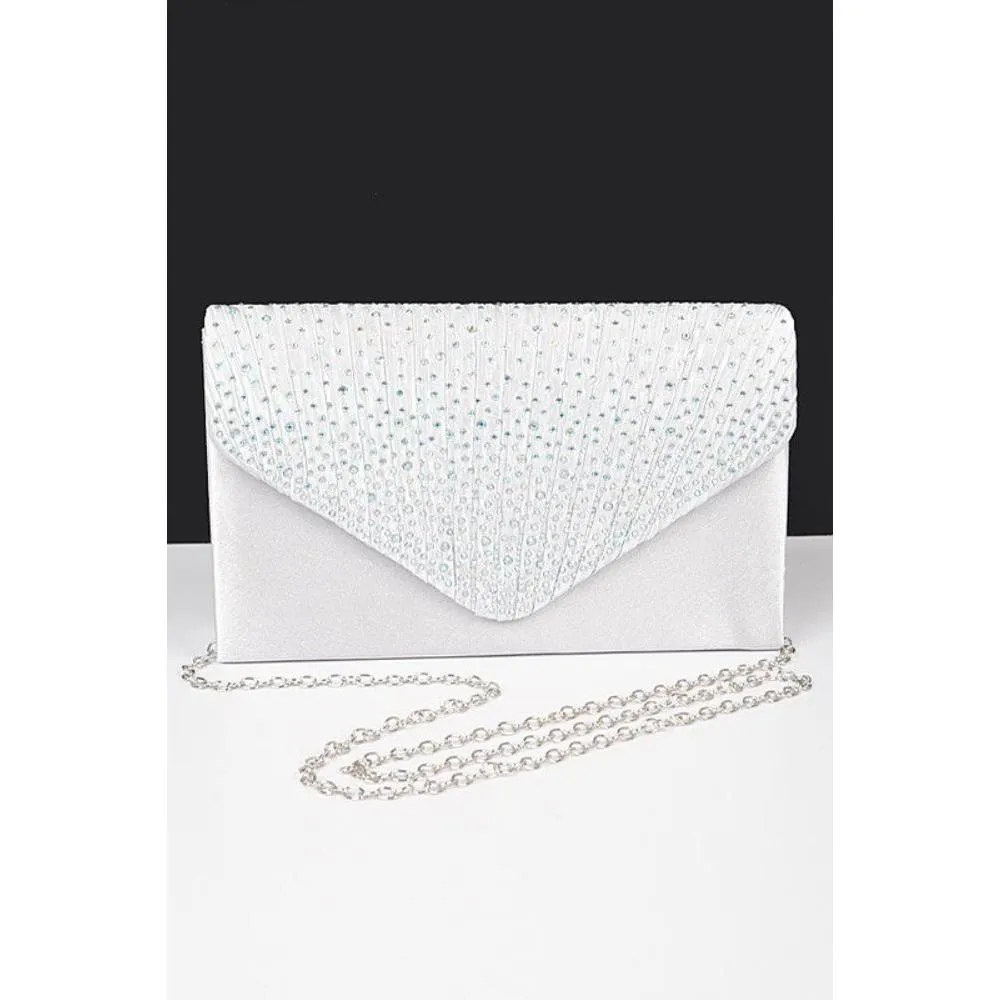 FASHNZFAB Rhinestone Pave Pleated Satin Evening Clutch