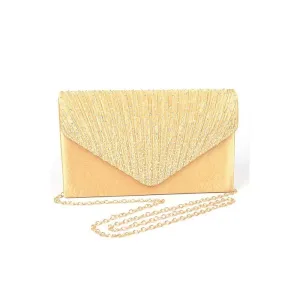 FASHNZFAB Rhinestone Pave Pleated Satin Evening Clutch