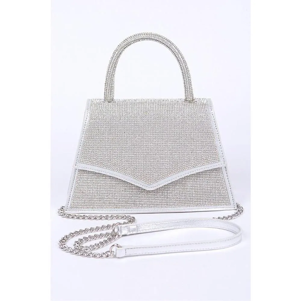 FASHNZFAB Rhinestone Top Handle Convertible Clutch Bag