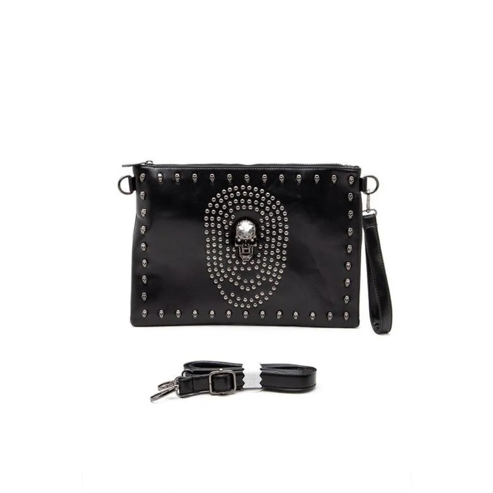 FASHNZFAB Skull Mix Studs Biker Crossbody Clutch Swing Bag
