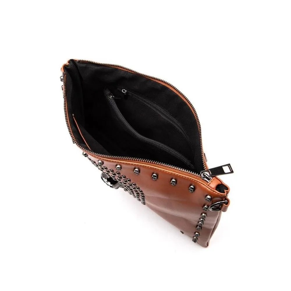 FASHNZFAB Skull Mix Studs Biker Crossbody Clutch Swing Bag