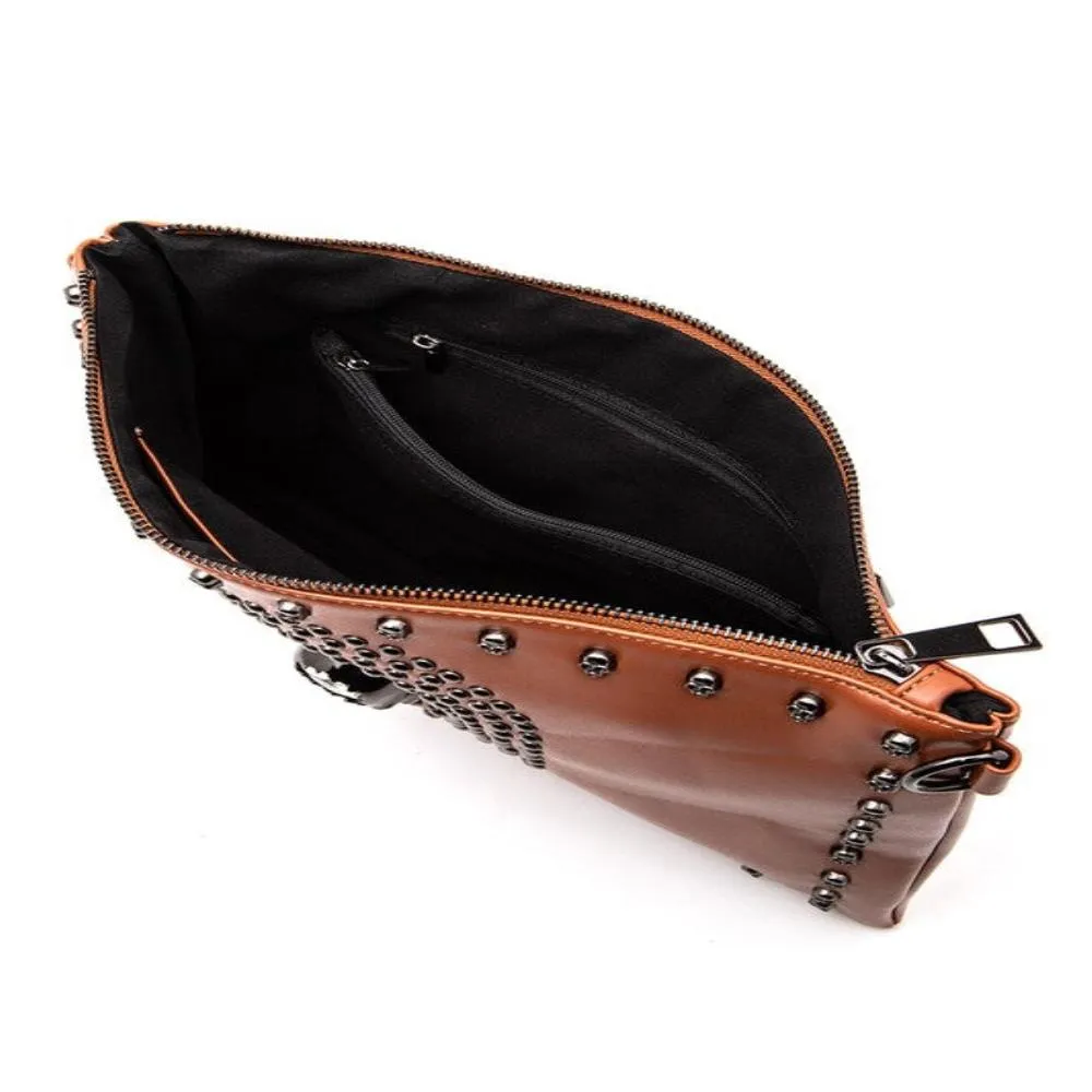 FASHNZFAB Skull Mix Studs Biker Crossbody Clutch Swing Bag