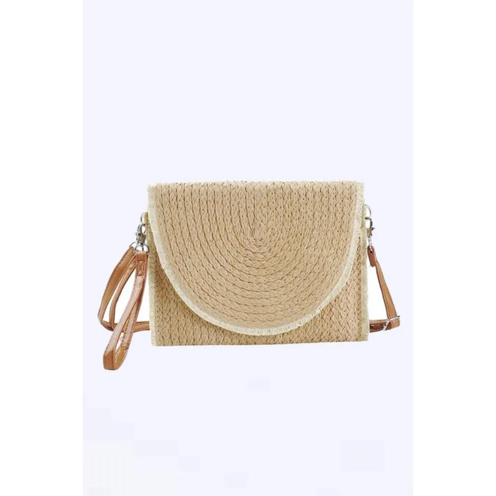 FASHNZFAB Solid Color Straw Convertible Swing Clutch Bag