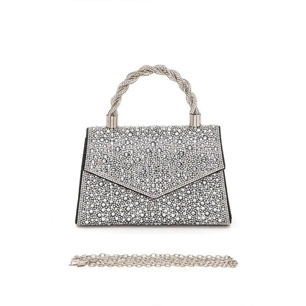 FASHNZFAB Statement Rhinestone Top Handle Clutch Bag