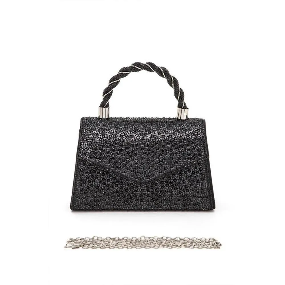 FASHNZFAB Statement Rhinestone Top Handle Clutch Bag
