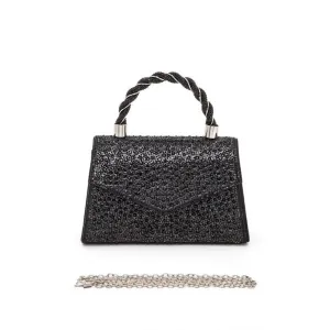 FASHNZFAB Statement Rhinestone Top Handle Clutch Bag