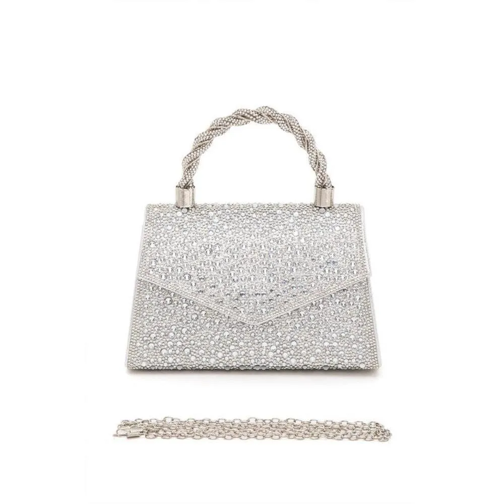FASHNZFAB Statement Rhinestone Top Handle Clutch Bag