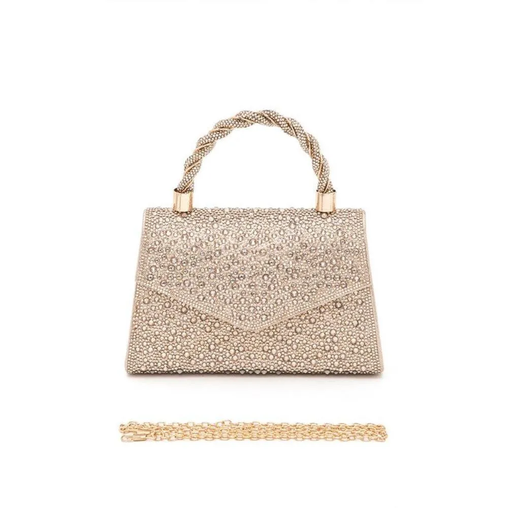 FASHNZFAB Statement Rhinestone Top Handle Clutch Bag