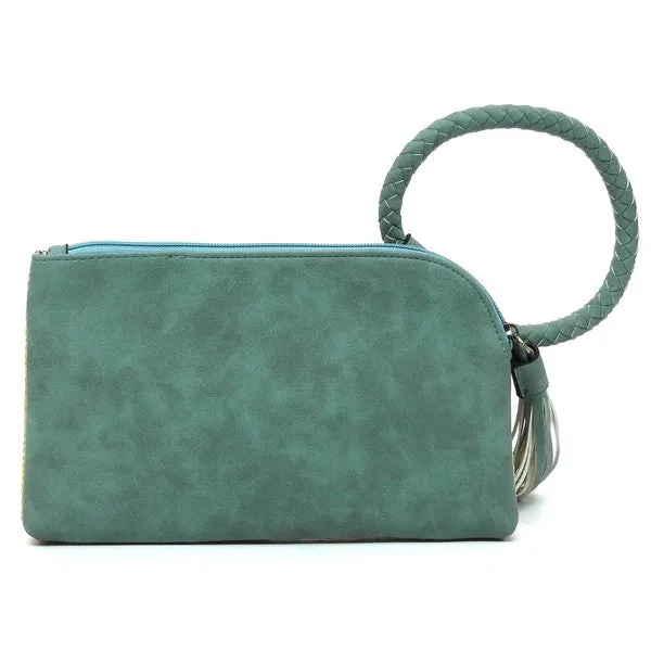 FASHNZFAB Straw Cuff Handle Tassel Wristlet Clutch