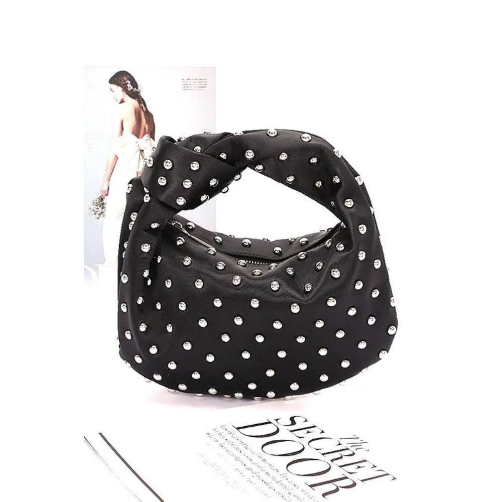 FASHNZFAB Studded Top Knotted Handle Soft Clutch